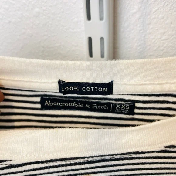 ABERCROMBIE $ Fitch sweatshirt long tee cropped striped CHEERS - Picture 7 of 10